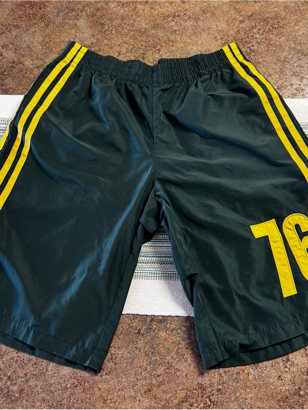 Edikted Green Athletic Shorts with Yellow Stripes